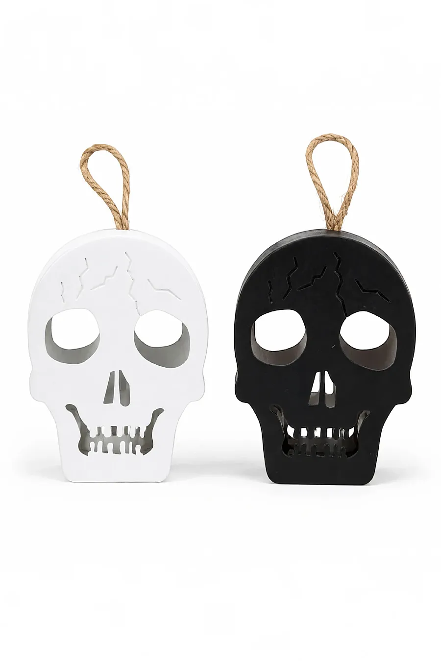 Cadılar Bayramı Halloween Işıklı Kuru Kafa Masa Süsü Çift Taraflı Siyah Beyaz - 2