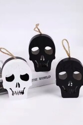 Beysüs Cadılar Bayramı Halloween Işıklı Kuru Kafa Masa Süsü Çift Taraflı Siyah Beyaz - 1