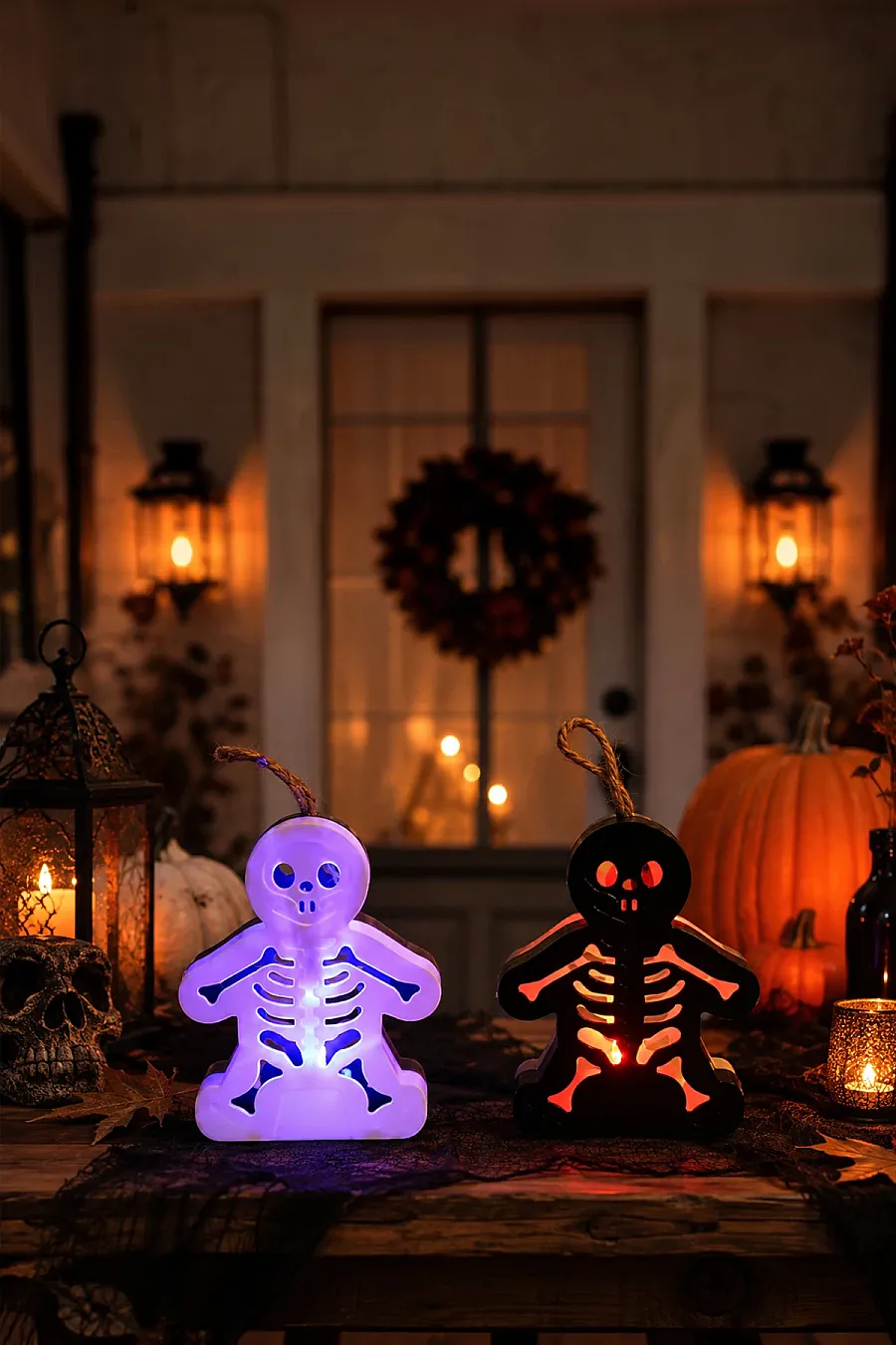 Cadılar Bayramı Halloween Işıklı Masa Süsü İskelet Figür Siyah Beyaz - 2