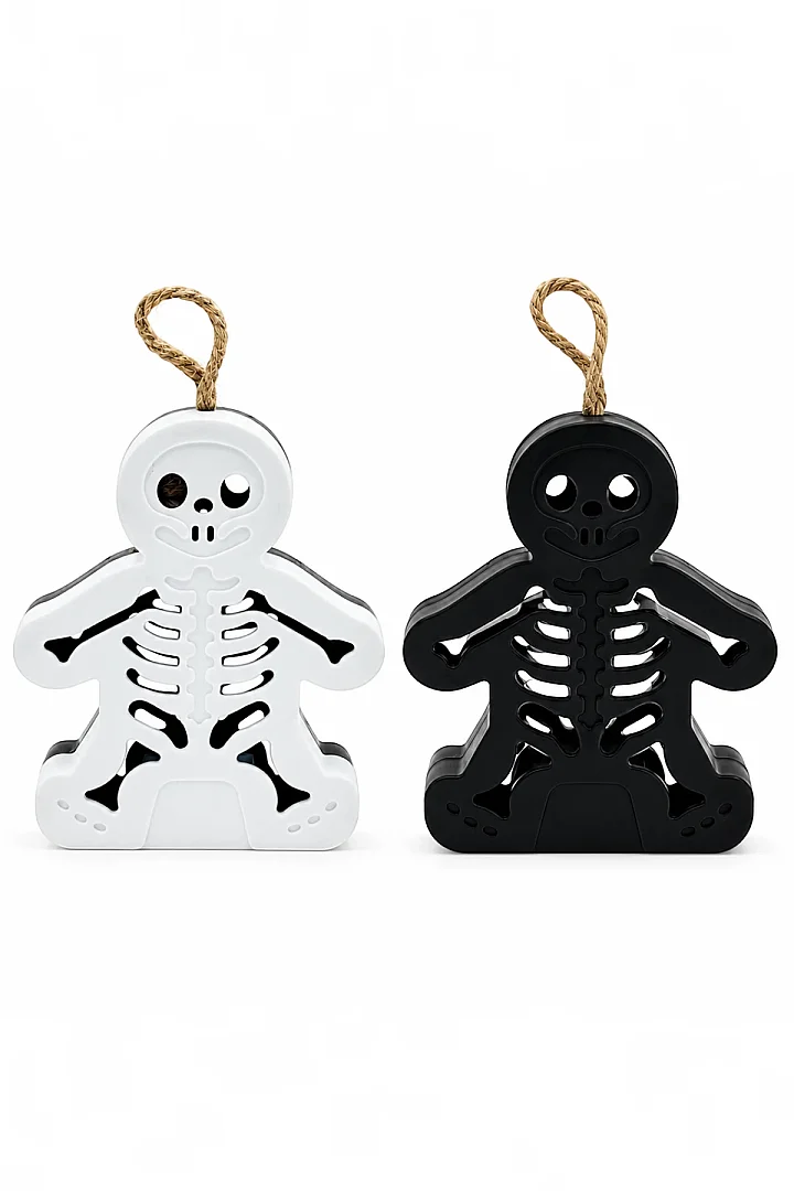 Cadılar Bayramı Halloween Işıklı Masa Süsü İskelet Figür Siyah Beyaz - 3