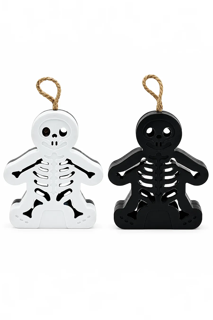 Cadılar Bayramı Halloween Işıklı Masa Süsü İskelet Figür Siyah Beyaz - 3