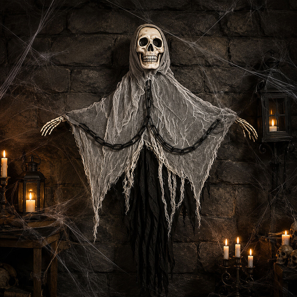 Beysüs Cadılar Bayramı Halloween Işıklı Sesli İskelet Tavan Süsü - 1