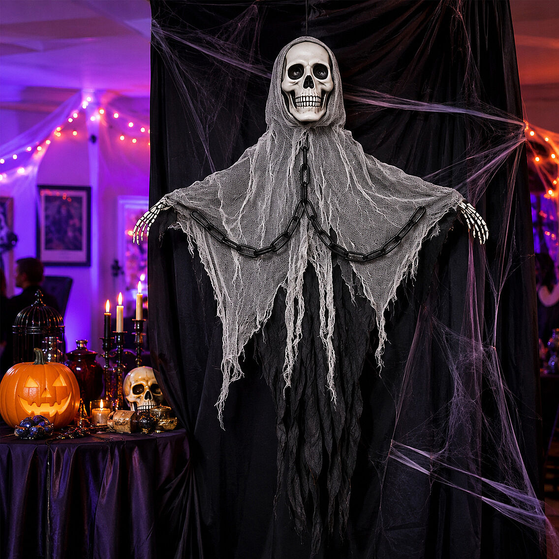 Beysüs Cadılar Bayramı Halloween Işıklı Sesli İskelet Tavan Süsü - 4