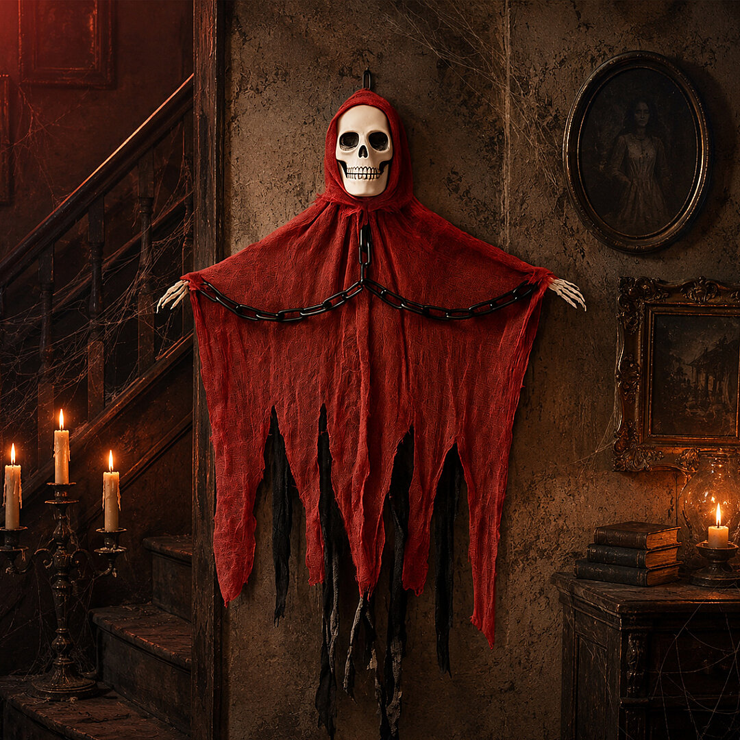 Beysüs Cadılar Bayramı Halloween Işıklı Sesli Kırmızı İskelet Tavan Süsü - 1