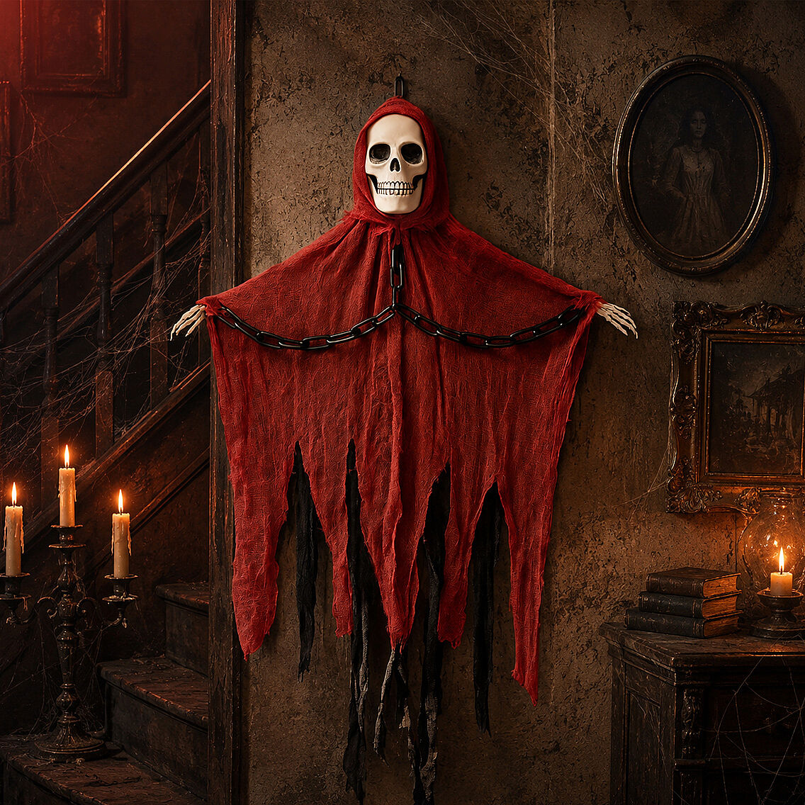 Beysüs Cadılar Bayramı Halloween Işıklı Sesli Kırmızı İskelet Tavan Süsü - 1