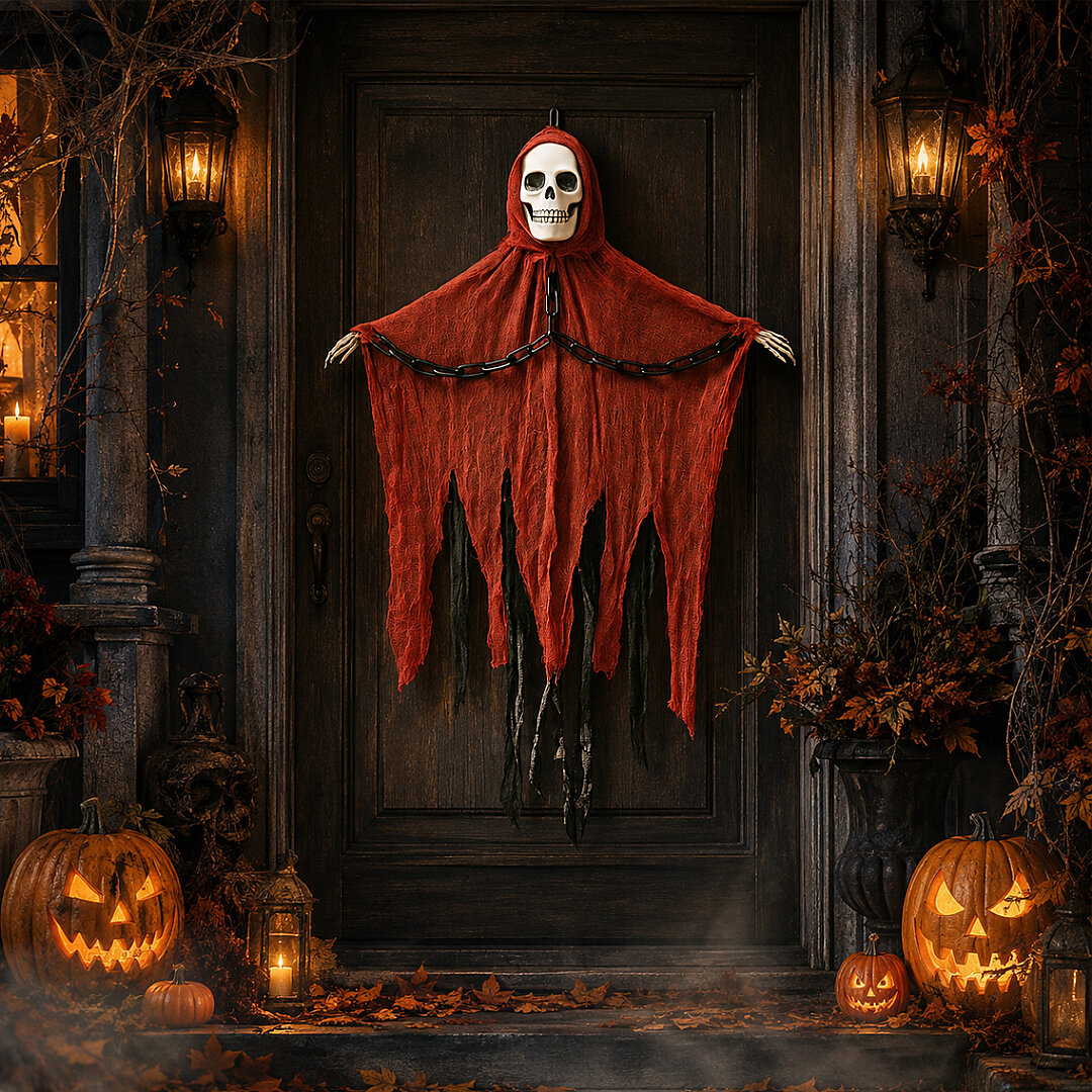 Beysüs Cadılar Bayramı Halloween Işıklı Sesli Kırmızı İskelet Tavan Süsü - 4