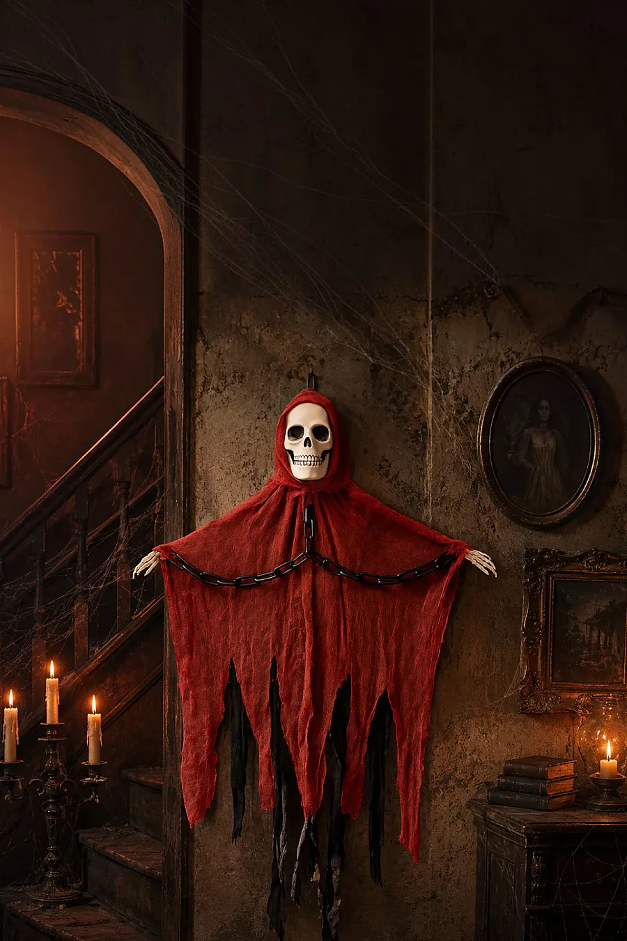 Cadılar Bayramı Halloween Işıklı Sesli Kırmızı İskelet Tavan Süsü - 4