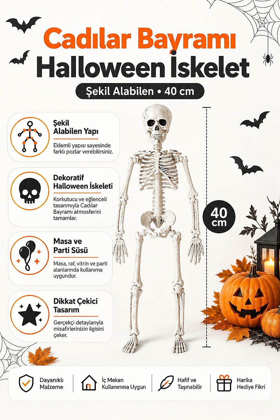 Cadılar Bayramı Halloween İskelet Şekil Alabilen 40 cm - 2