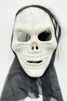 Beysüs Cadılar Bayramı Halloween Maske İskelet Kuru Kafa Tüllü Siyah Beyaz - 3
