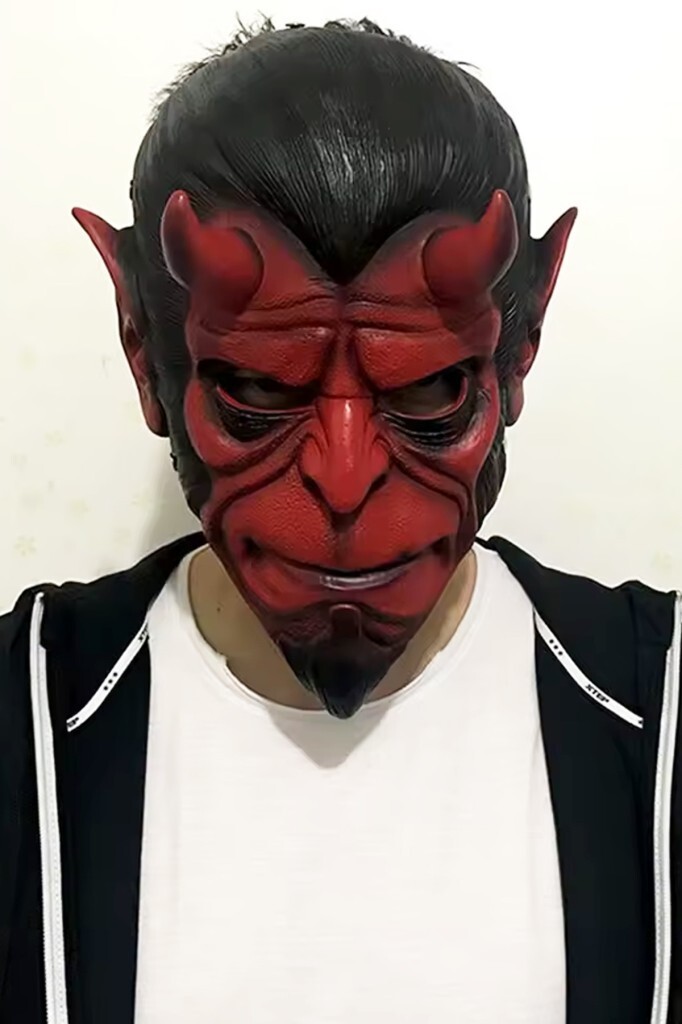 Beysüs Cadılar Bayramı Halloween Maskesi Hellboy Kırmızı Boynuzlu - 7