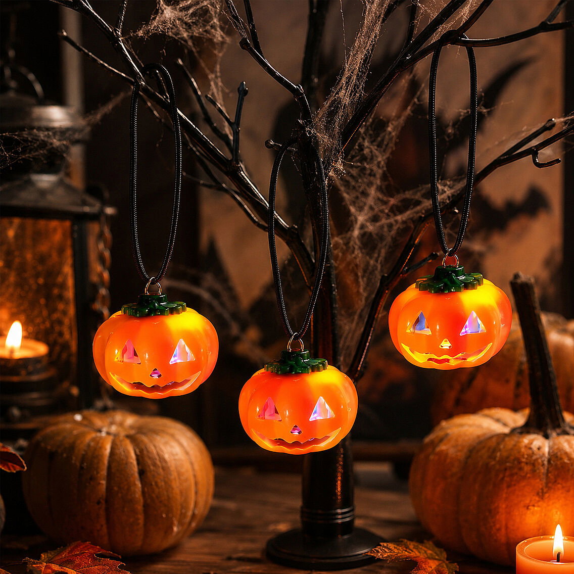 Cadılar Bayramı Halloween Pilli Balkabağı Kolye 3 lü - 4