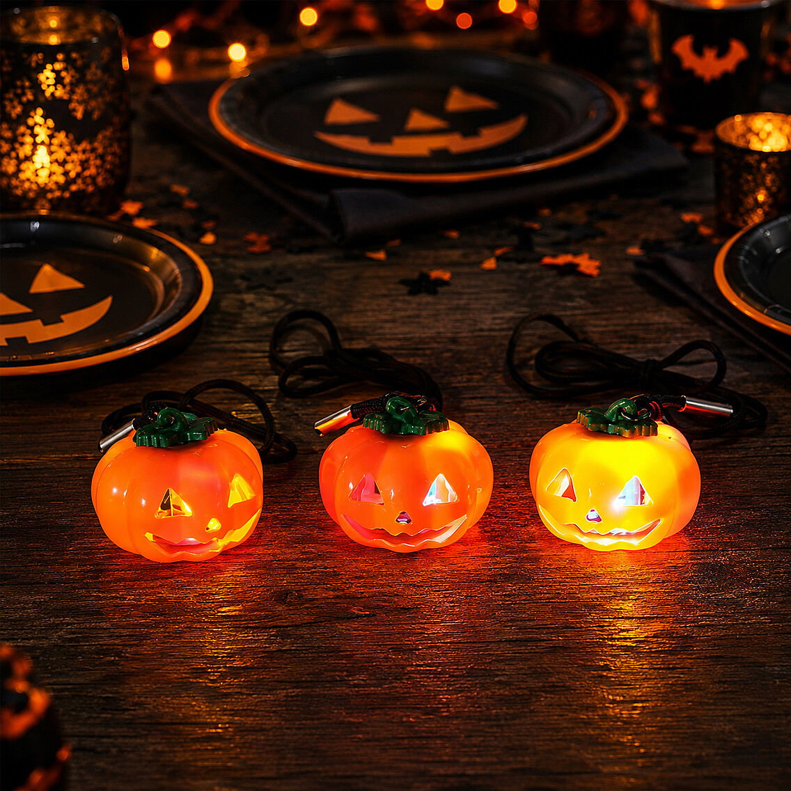 Cadılar Bayramı Halloween Pilli Balkabağı Kolye 3 lü - 2
