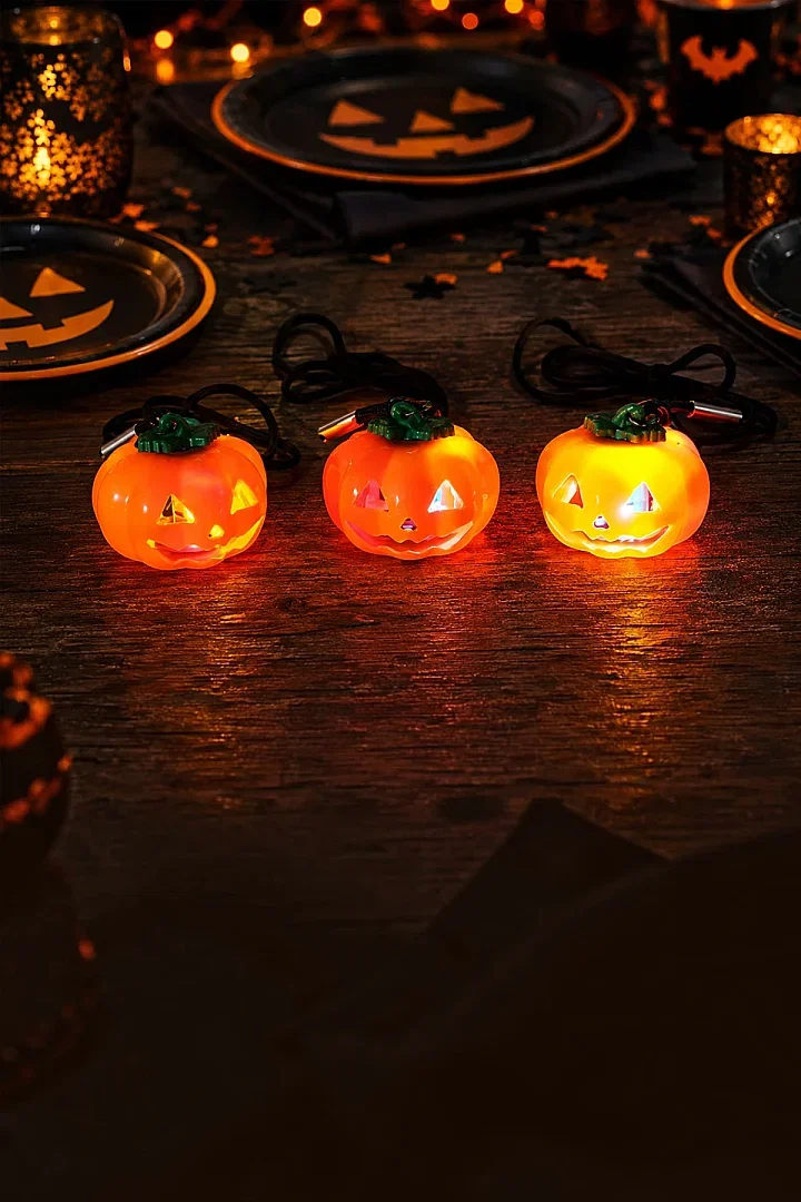 Cadılar Bayramı Halloween Pilli Balkabağı Kolye 3 lü - 3