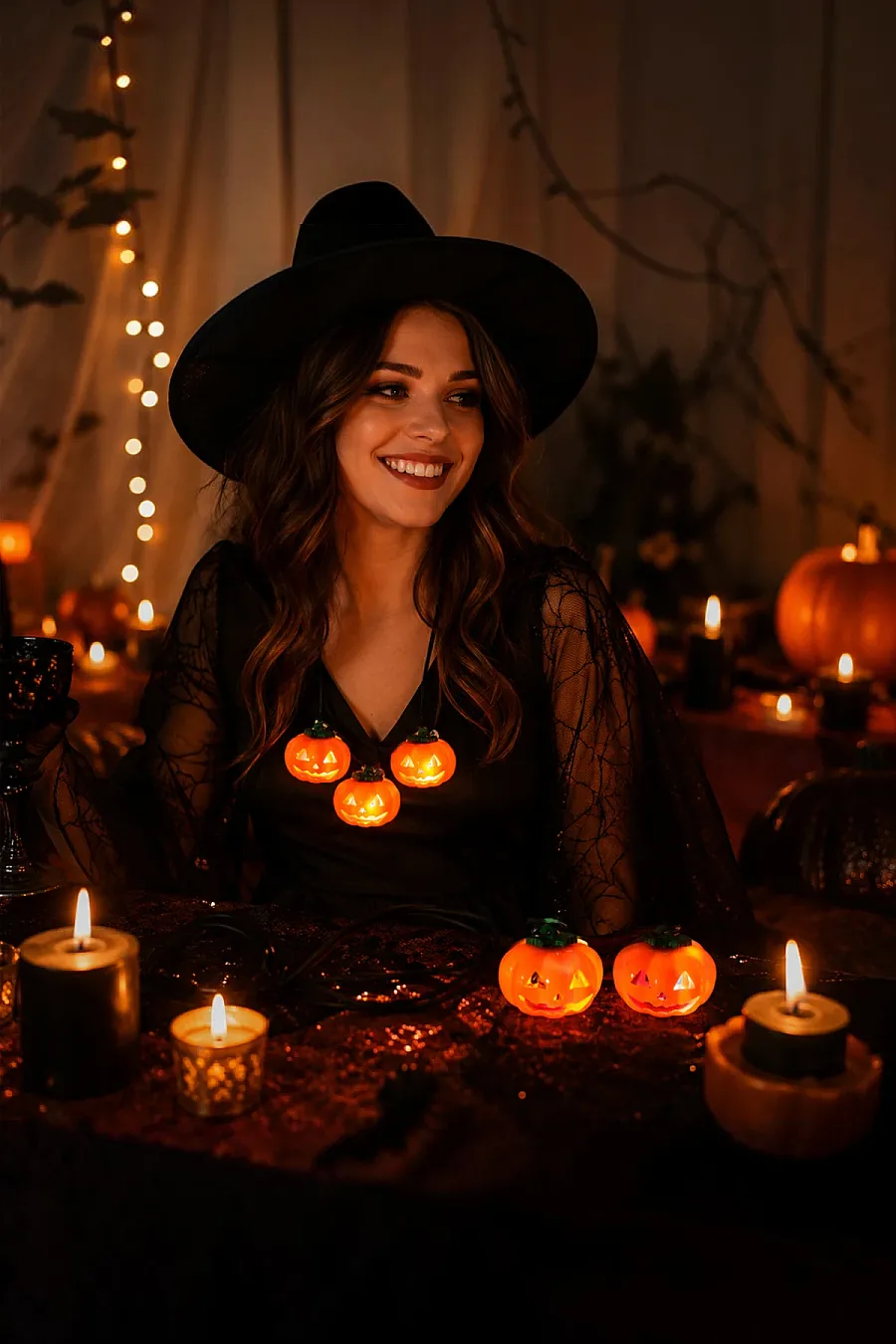 Cadılar Bayramı Halloween Pilli Balkabağı Kolye 3 lü - 1