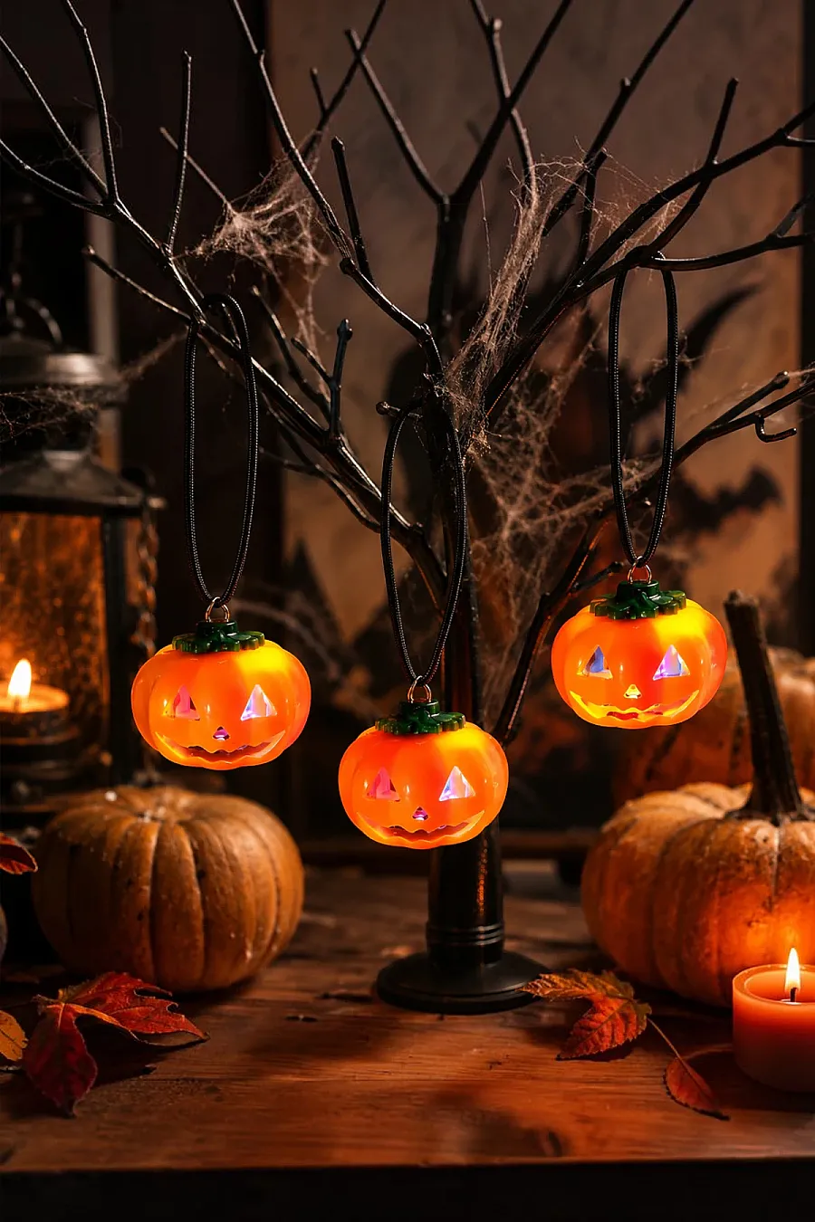 Cadılar Bayramı Halloween Pilli Balkabağı Kolye 3 lü - 2