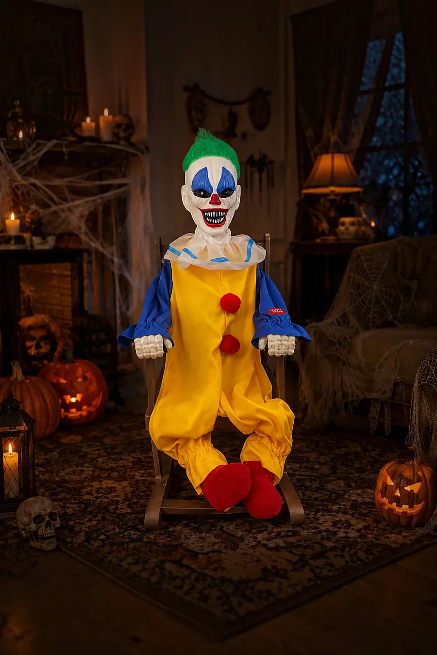 Cadılar Bayramı Halloween Sallanan Sandalyeli Palyaço Dekor Figür Sesli Sensörlü 50 cm - 3