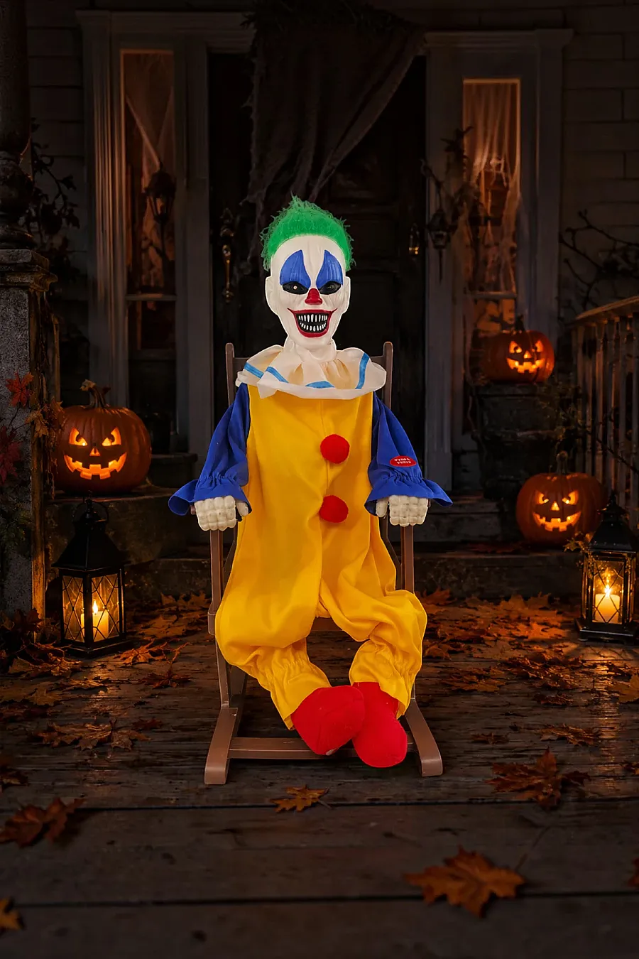 Cadılar Bayramı Halloween Sallanan Sandalyeli Palyaço Dekor Figür Sesli Sensörlü 50 cm - 1