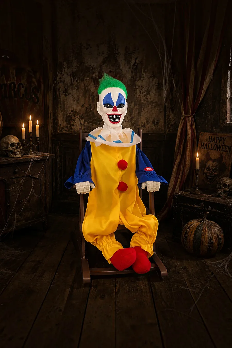 Cadılar Bayramı Halloween Sallanan Sandalyeli Palyaço Dekor Figür Sesli Sensörlü 50 cm - 5