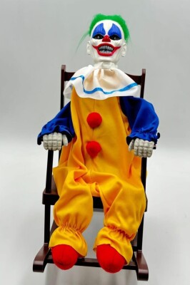Beysüs Cadılar Bayramı Halloween Sallanan Sandalyeli Palyaço Dekor Figür Sesli Sensörlü 50 cm - 5