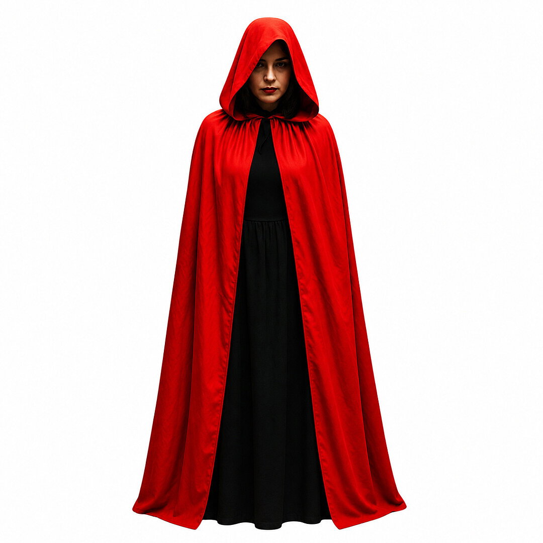 Cadılar Bayramı Halloween Şapkalı Pelerin Kırmızı Siyah 140 cm - 5