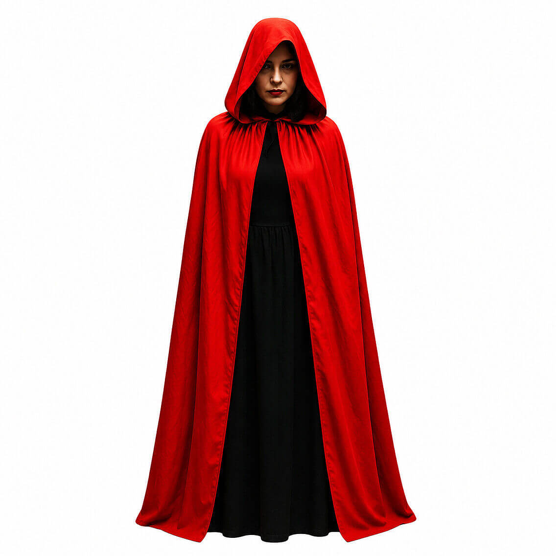 Cadılar Bayramı Halloween Şapkalı Pelerin Kırmızı Siyah 140 cm - 5