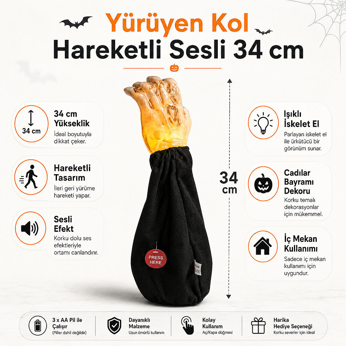 Beysüs Cadılar Bayramı Halloween Yürüyen Kol Hareketli Sesli Dekor - 4