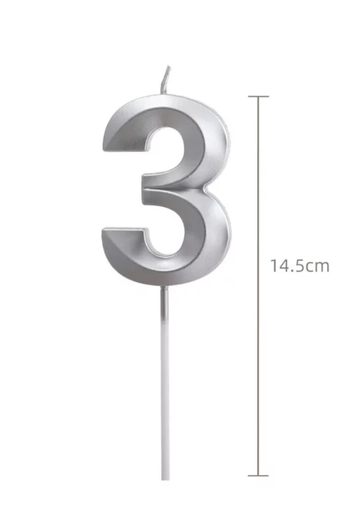 Beysüs Gümüş Rengi 3 Rakam Pasta Mumu - 2