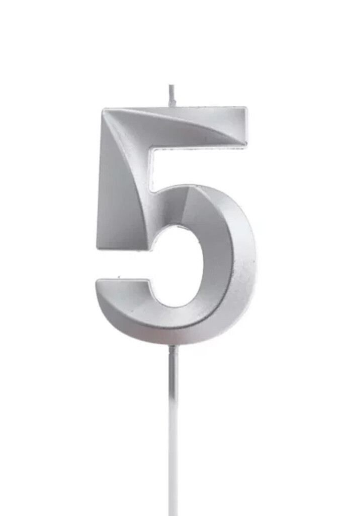 Beysüs Gümüş Rengi 5 Rakam Pasta Mumu - 1