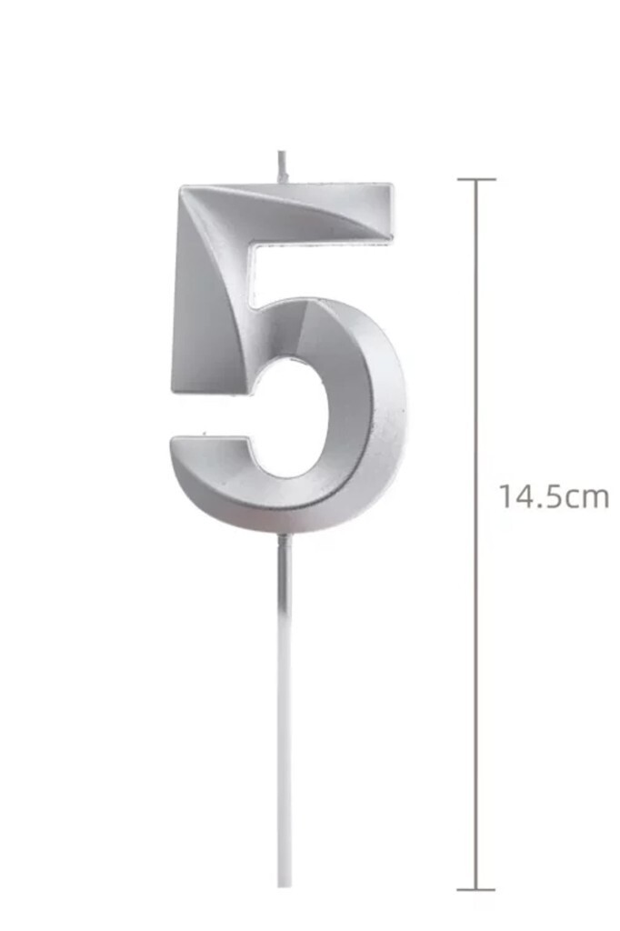 Beysüs Gümüş Rengi 5 Rakam Pasta Mumu - 2