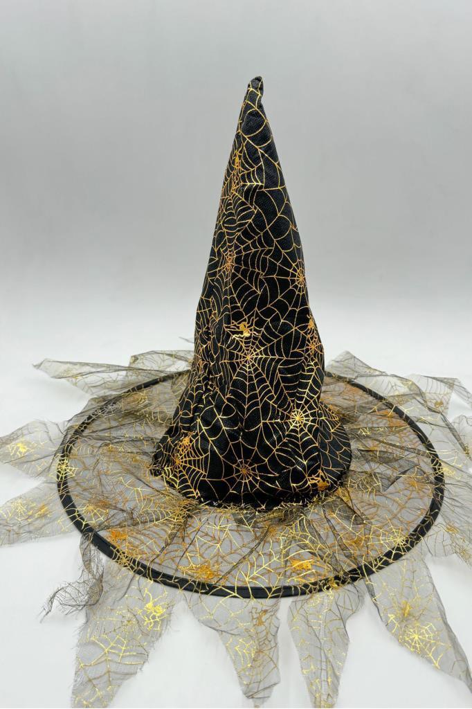 Beysüs Halloween Cadı Şapkası Gold Tüllü - 3