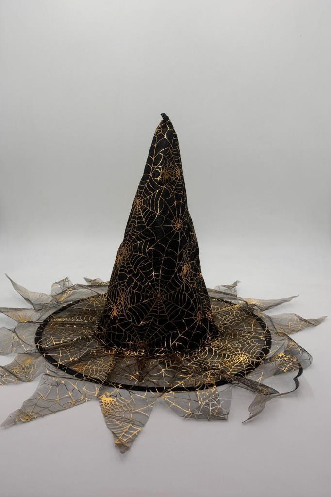 Beysüs Halloween Cadı Şapkası Gold Tüllü - 4