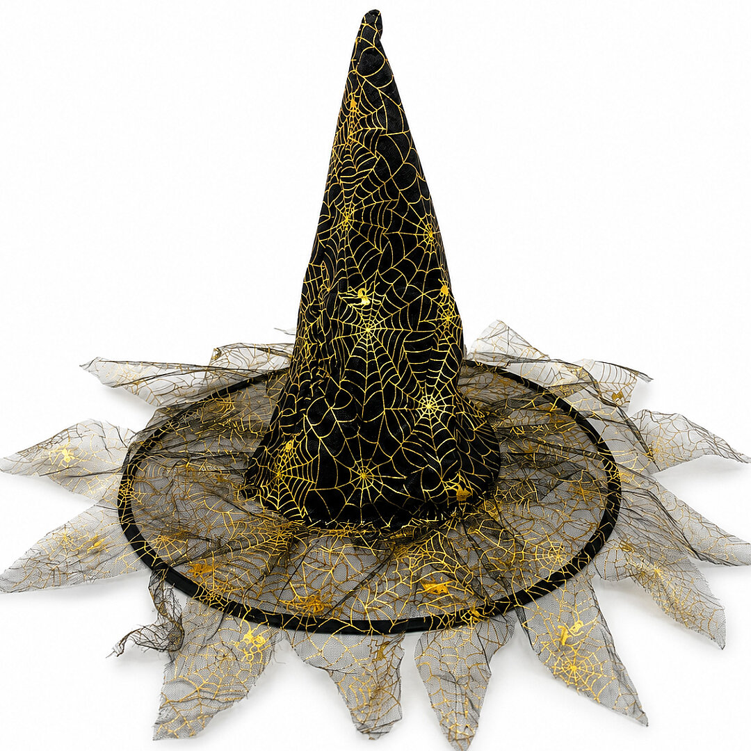 Beysüs Halloween Cadı Şapkası Gold Tüllü - 1