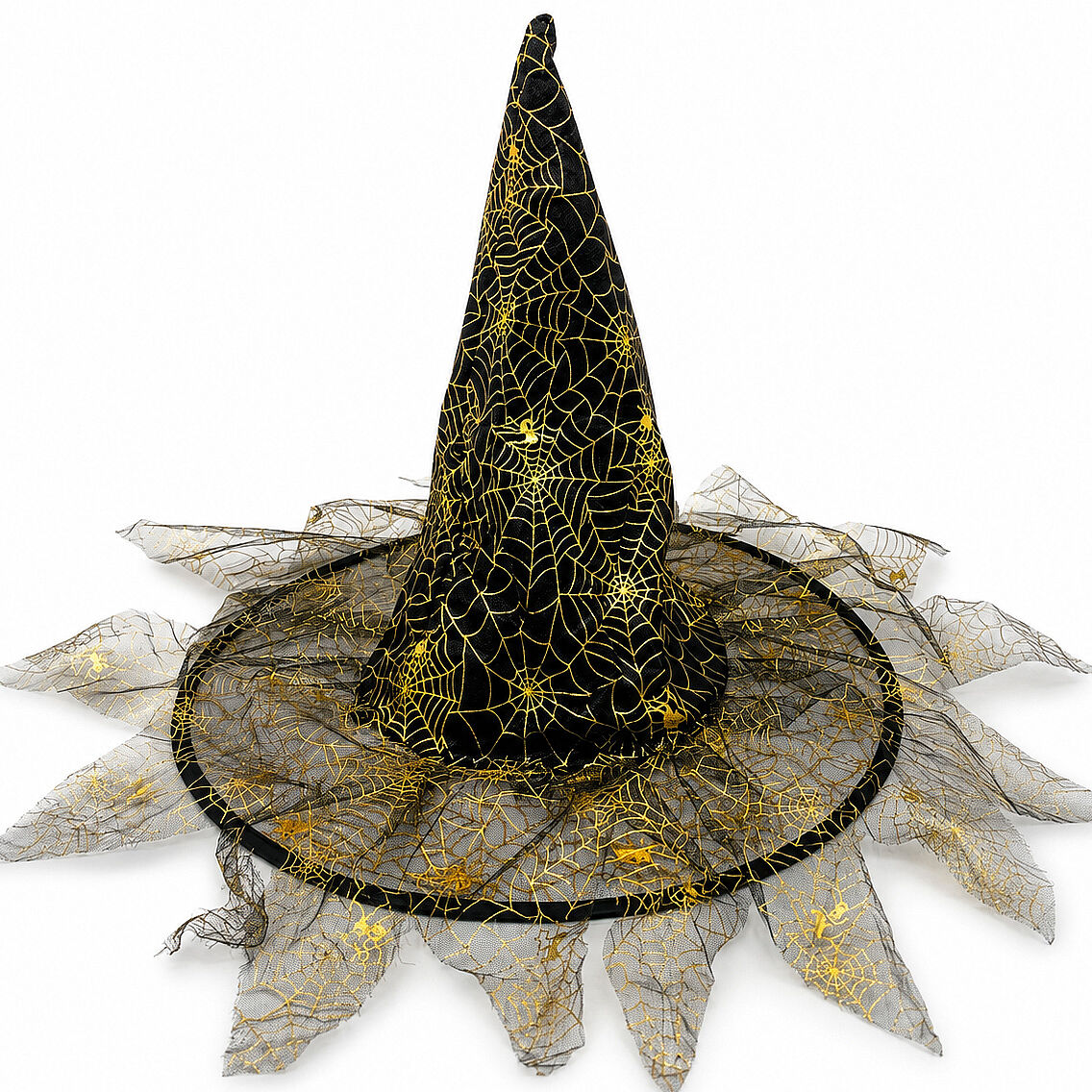 Beysüs Halloween Cadı Şapkası Gold Tüllü - 1