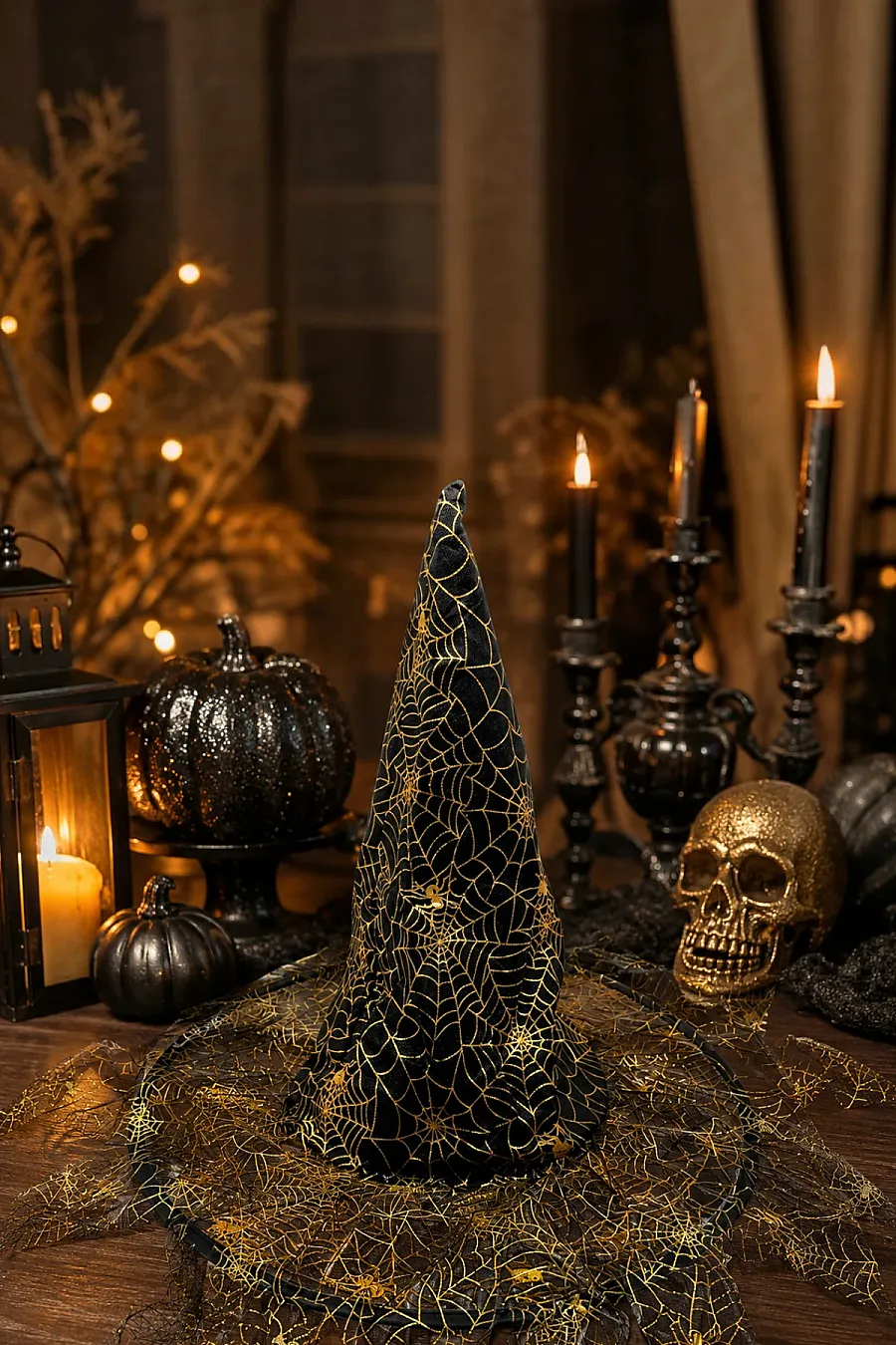 Halloween Cadı Şapkası Gold Tüllü - 2