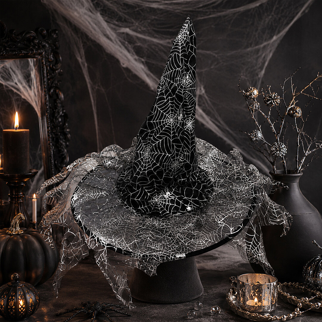 Beysüs Halloween Cadı Şapkası Gümüş Tüllü - 4