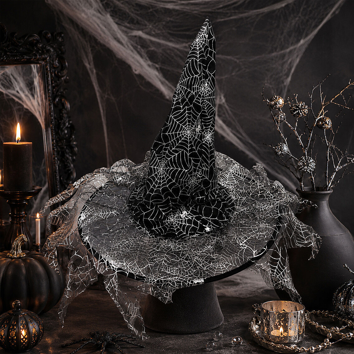 Beysüs Halloween Cadı Şapkası Gümüş Tüllü - 4
