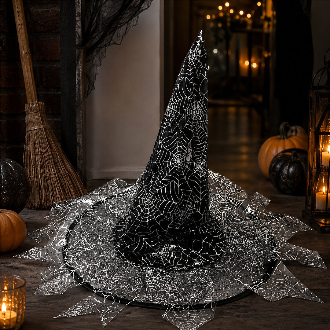 Beysüs Halloween Cadı Şapkası Gümüş Tüllü - 3