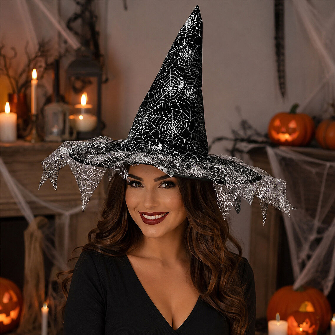 Beysüs Halloween Cadı Şapkası Gümüş Tüllü - 1