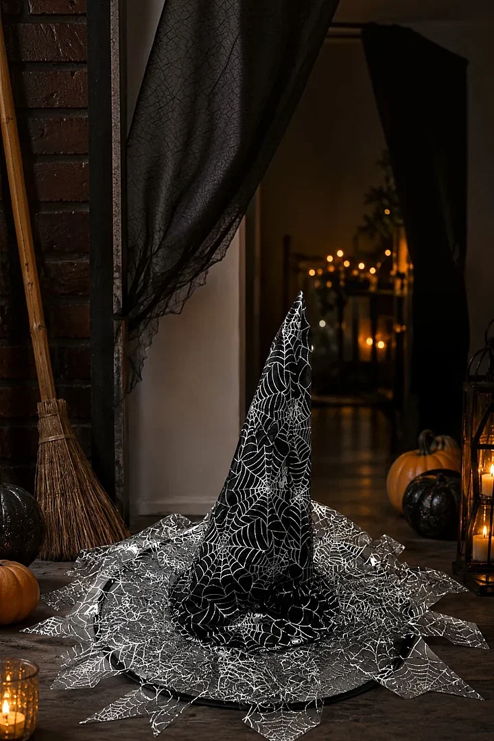 Halloween Cadı Şapkası Gümüş Tüllü - 3