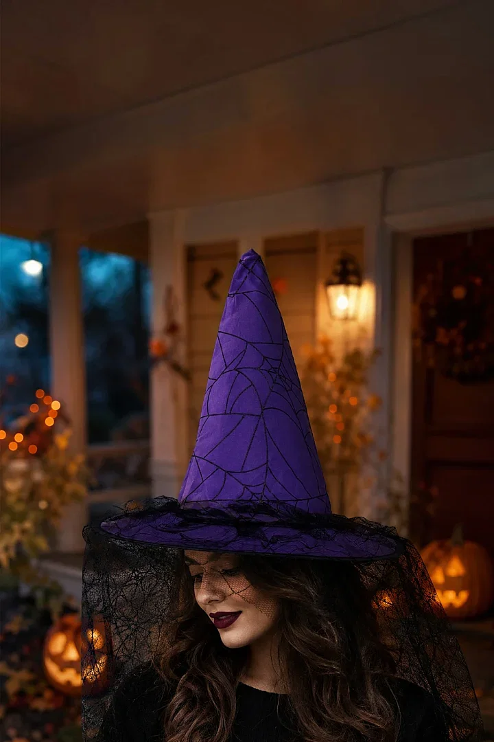 Beysüs Halloween Cadı Şapkası Mor Tüllü - 1