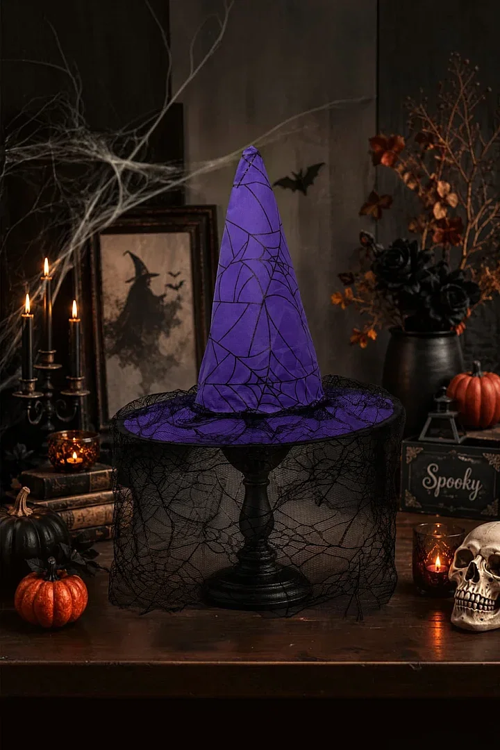 Beysüs Halloween Cadı Şapkası Mor Tüllü - 4