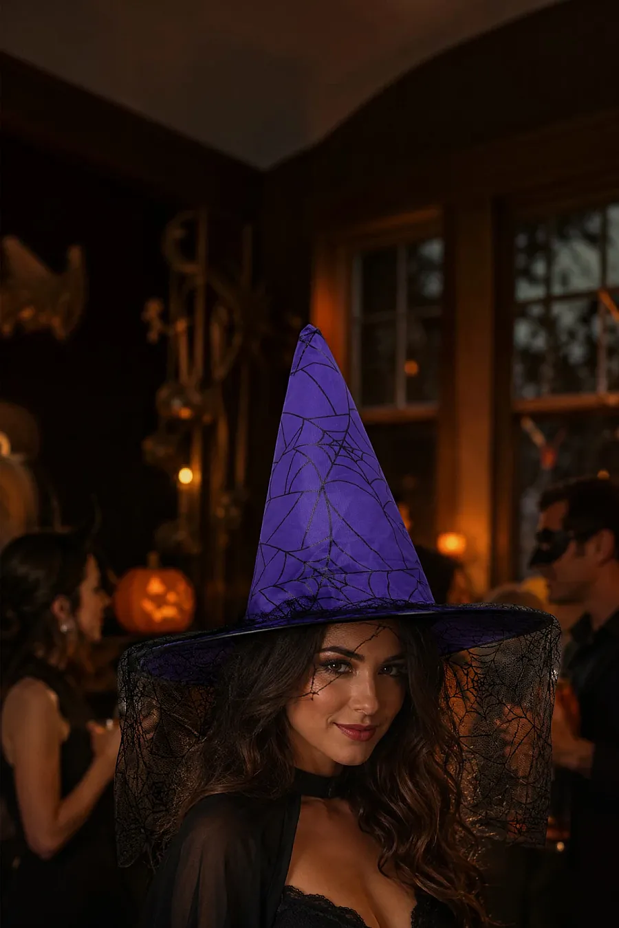 Beysüs Halloween Cadı Şapkası Mor Tüllü - 3