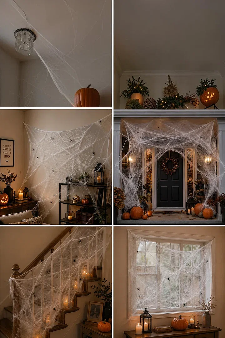 Halloween Cadılar Bayramı Beyaz Renk Örümcek Ağı Seti - 4
