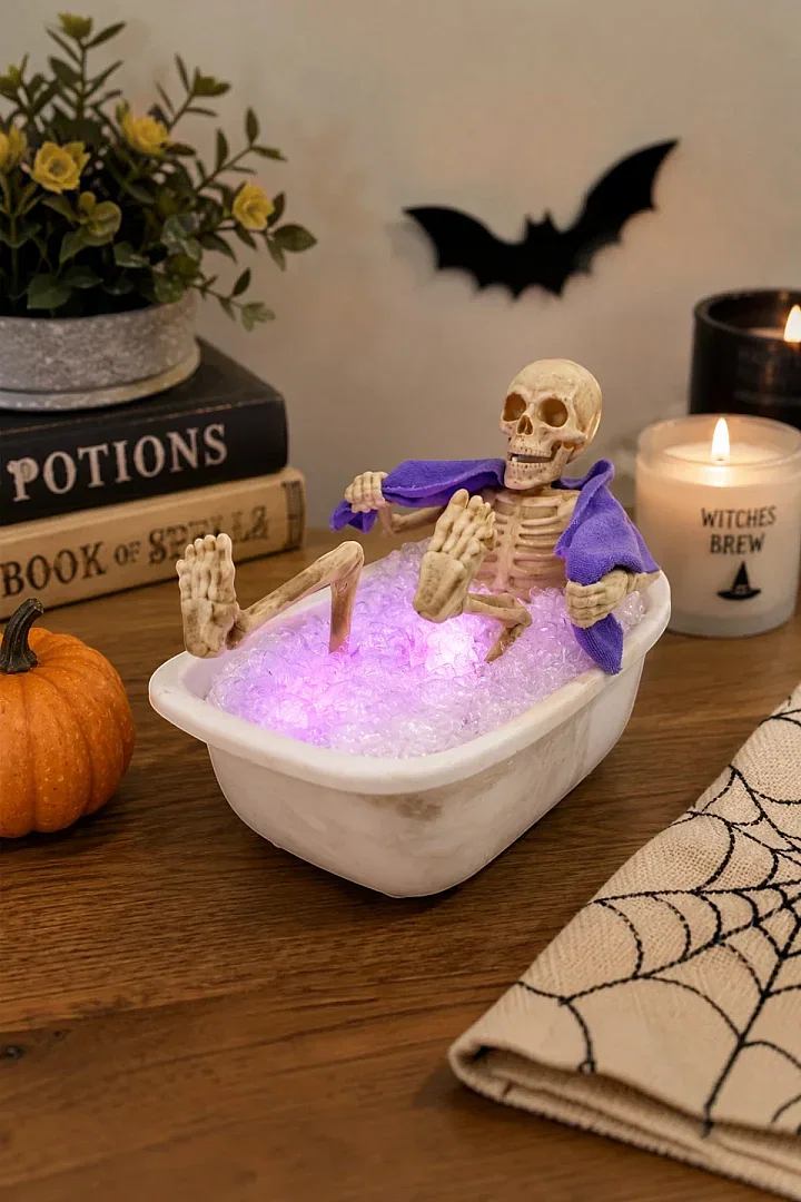Halloween Cadılar Bayramı Duş Alan Küvetli İskelet - 4