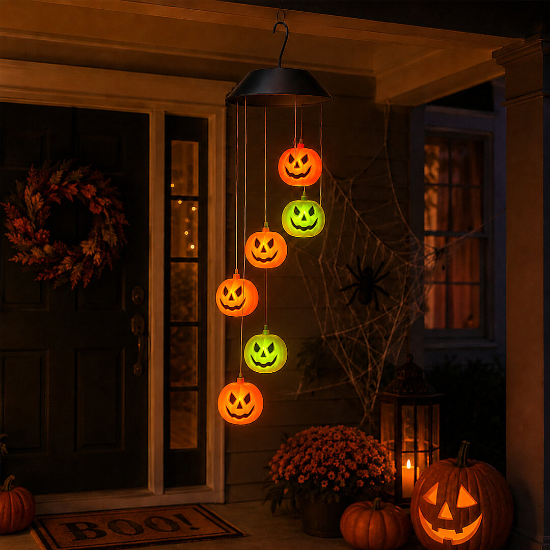 Beysüs Halloween Cadılar Bayramı Güneş Enerjili Renkli LED Işıklı Asma BALKABAĞI Dekor 6’lı - 1