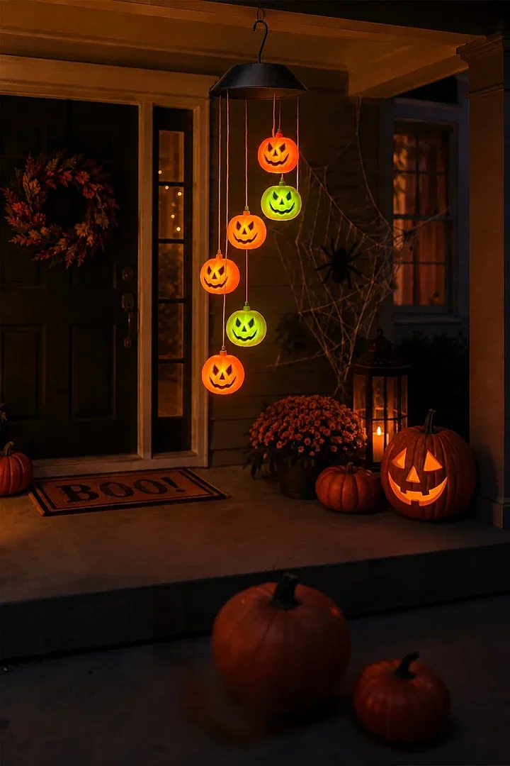Halloween Cadılar Bayramı Güneş Enerjili Renkli LED Işıklı Asma BALKABAĞI Dekor 6’lı - 1