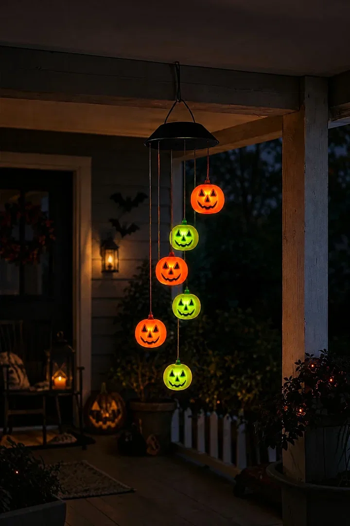 Halloween Cadılar Bayramı Güneş Enerjili Renkli LED Işıklı Asma BALKABAĞI Dekor 6’lı - 3