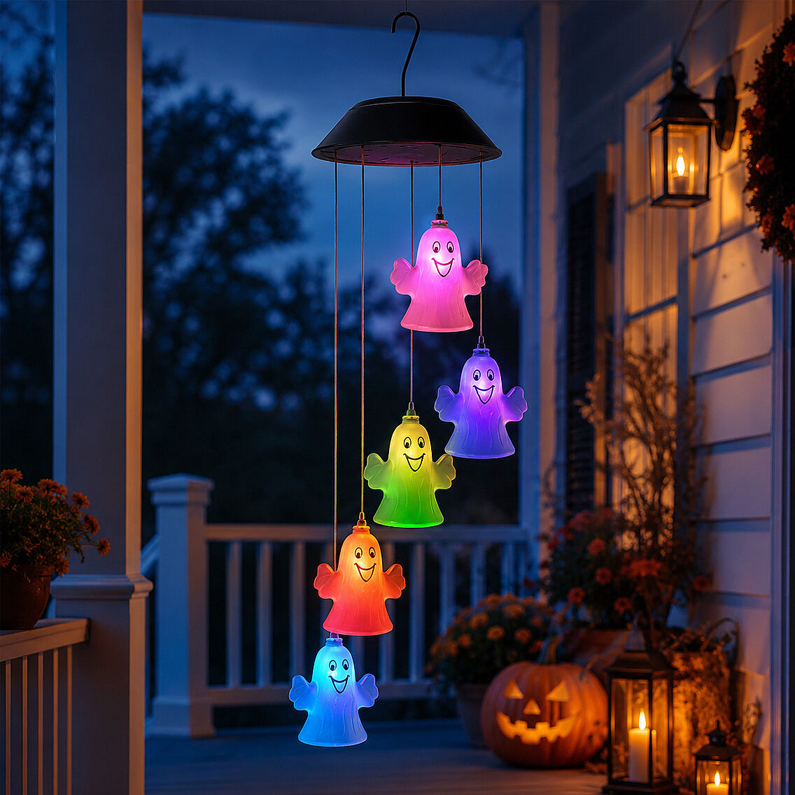 Beysüs Halloween Cadılar Bayramı Güneş Enerjili Renkli LED Işıklı Asma HAYALET Dekor 6’lı - 4