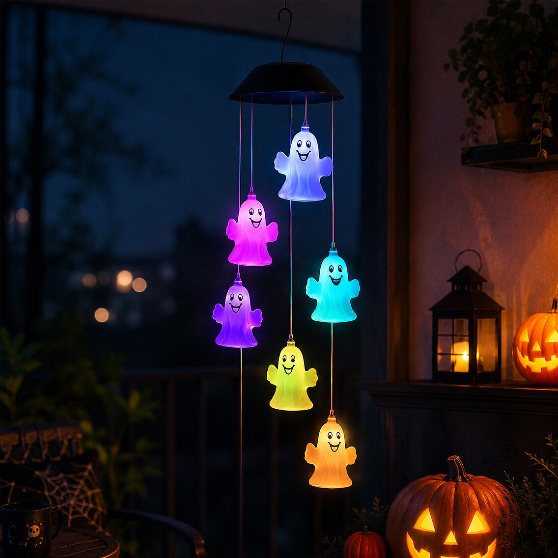 Beysüs Halloween Cadılar Bayramı Güneş Enerjili Renkli LED Işıklı Asma HAYALET Dekor 6’lı - 3