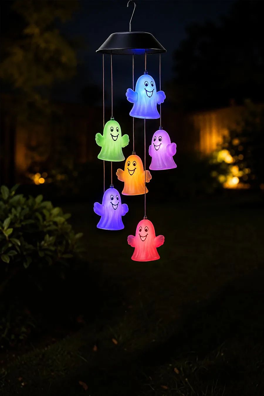 Halloween Cadılar Bayramı Güneş Enerjili Renkli LED Işıklı Asma HAYALET Dekor 6’lı - 4